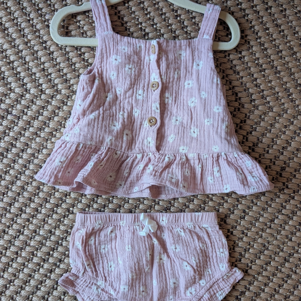 Pink and White Diaper Cover with Ruffled Hem